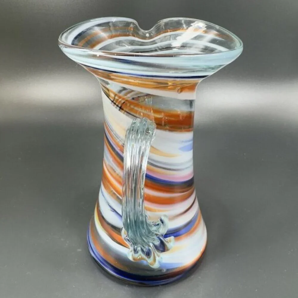 Smiths Old Timer Hand Made Multi Swirl Glass Pitcher Carafe‎ Jug Applied Handle